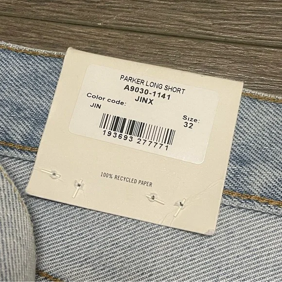 Agolde Parker Long Shorts Jinx Cut Off Hi Rise Denim Jean Light Wash Sz 32 NWT